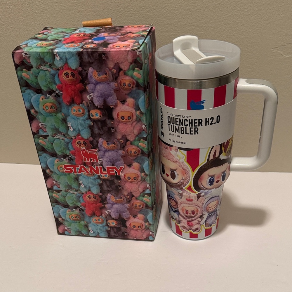 40 oz Labubu Stanley Custom Made Quencher H2.0 Tumbler - Red, White, and Blue